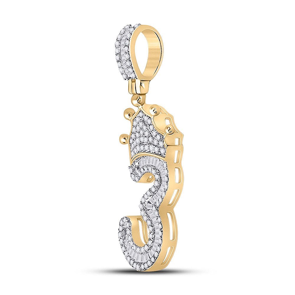 10kt Yellow Gold Baguette and Round Diamond Number 3 Crown Charm Pendant - 5/8 Cttw - Splendid Jewellery