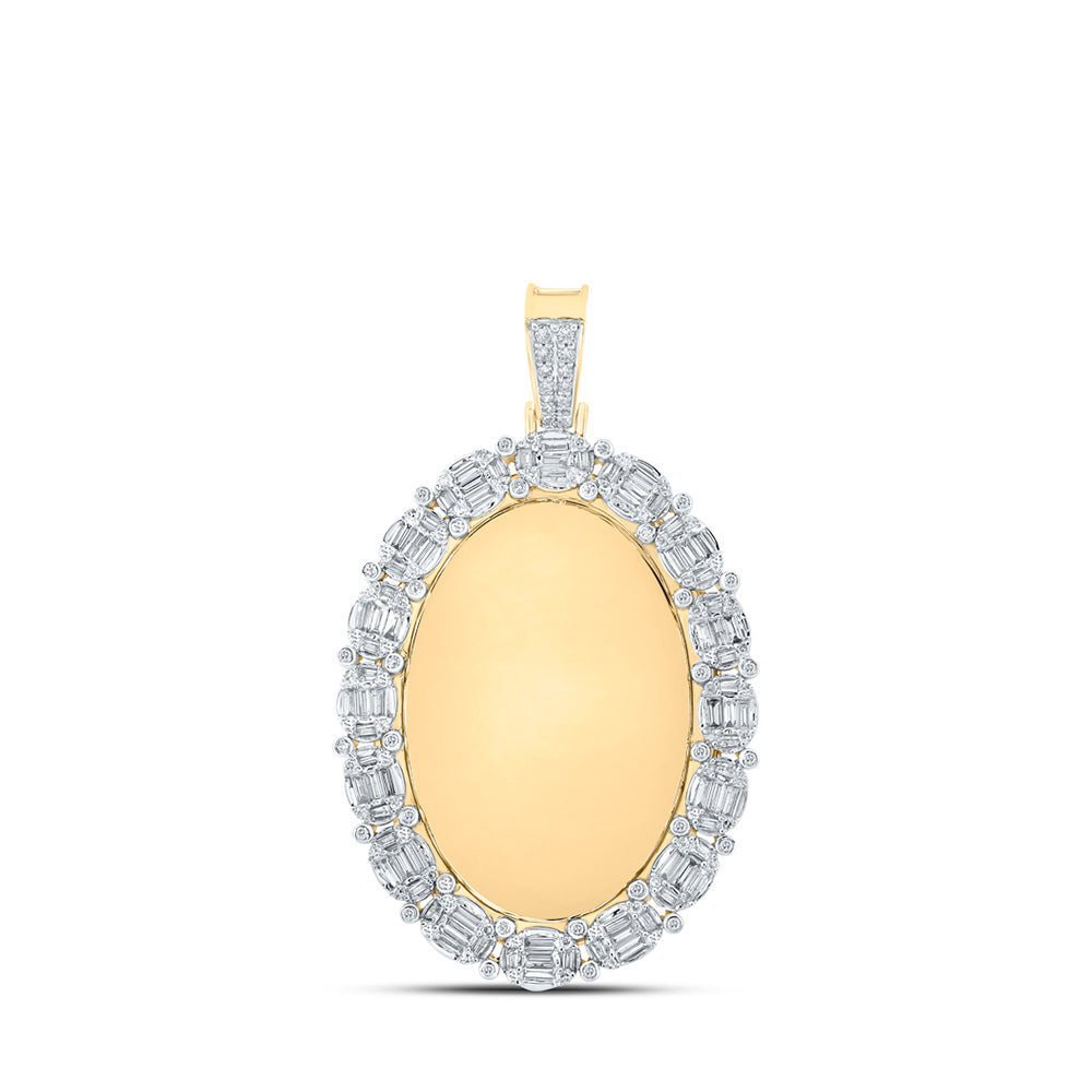 10kt Yellow Gold Baguette and Round Diamond Oval Charm Pendant - 2 - 1/2 Cttw - Splendid Jewellery