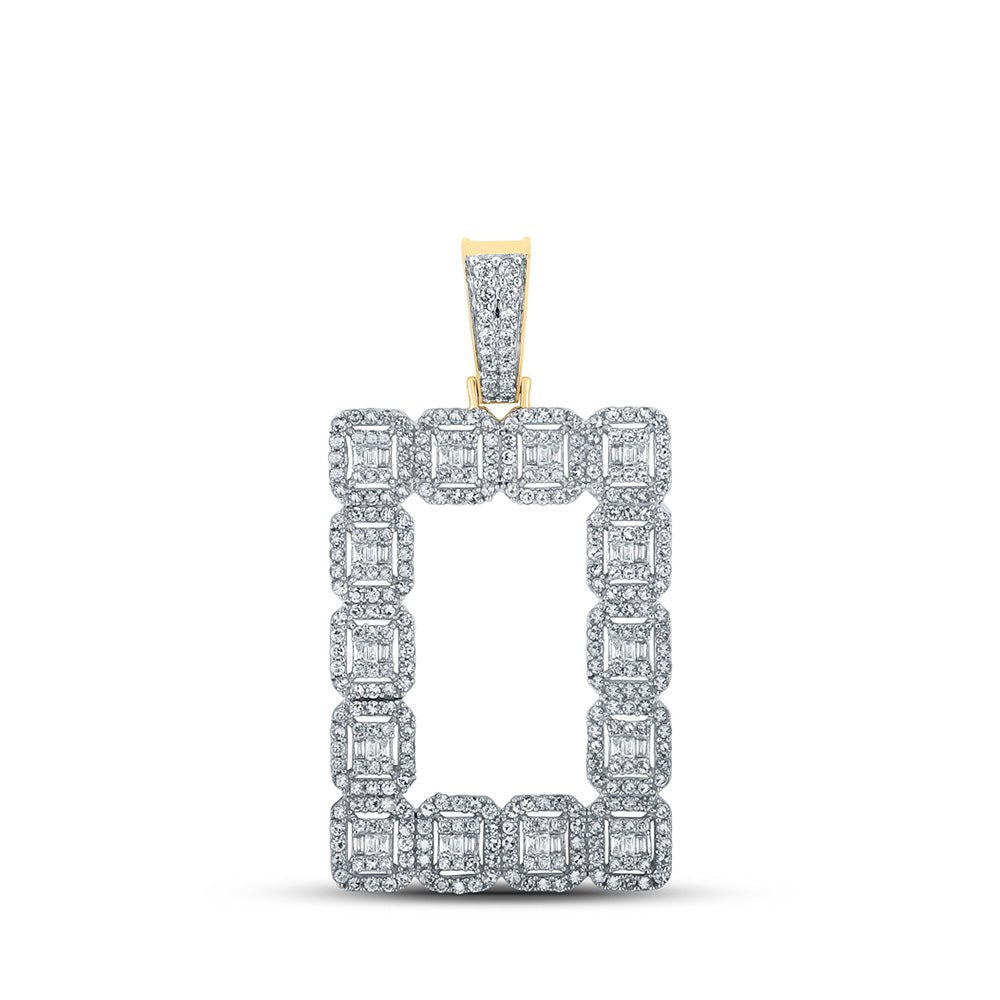 10kt Yellow Gold Baguette and Round Diamond Rectangle Charm Pendant - 2 - 1/2 Cttw - Splendid Jewellery