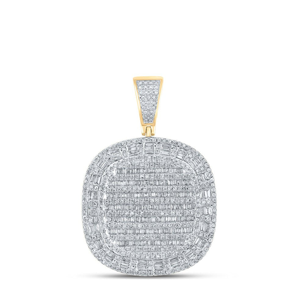 10kt Yellow Gold Baguette and Round Diamond Square Charm Pendant - 2 Cttw - Splendid Jewellery