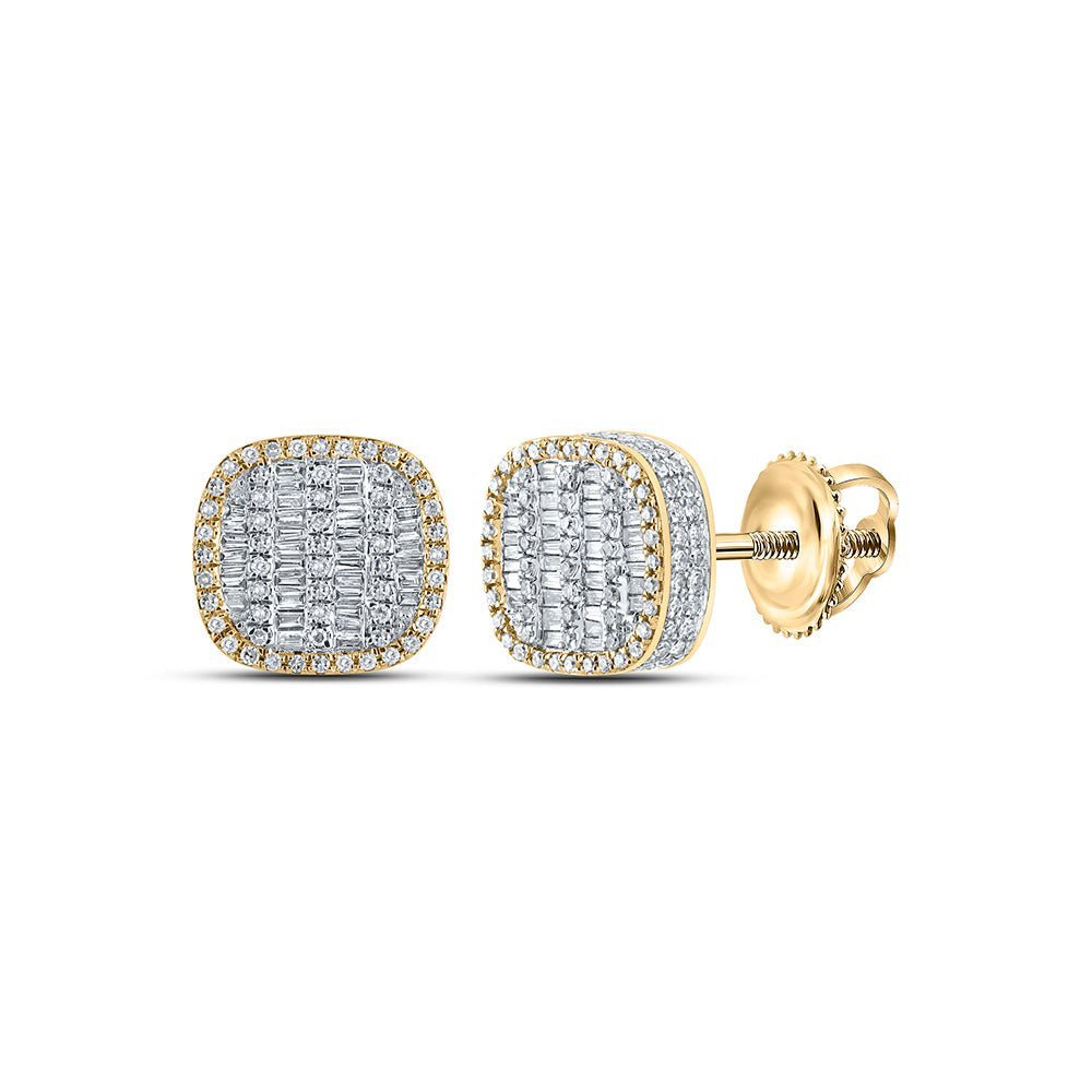 10kt Yellow Gold Baguette and Round Diamond Square Earrings - 1 Cttw | Exquisite Men's Jewelry - Splendid Jewellery