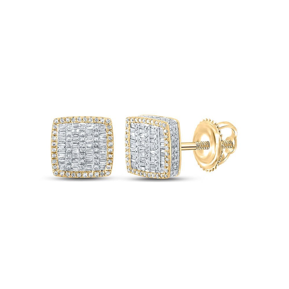 10kt Yellow Gold Baguette and Round Diamond Square Earrings for Men - 1 Cttw of Dazzling Brilliance - Splendid Jewellery