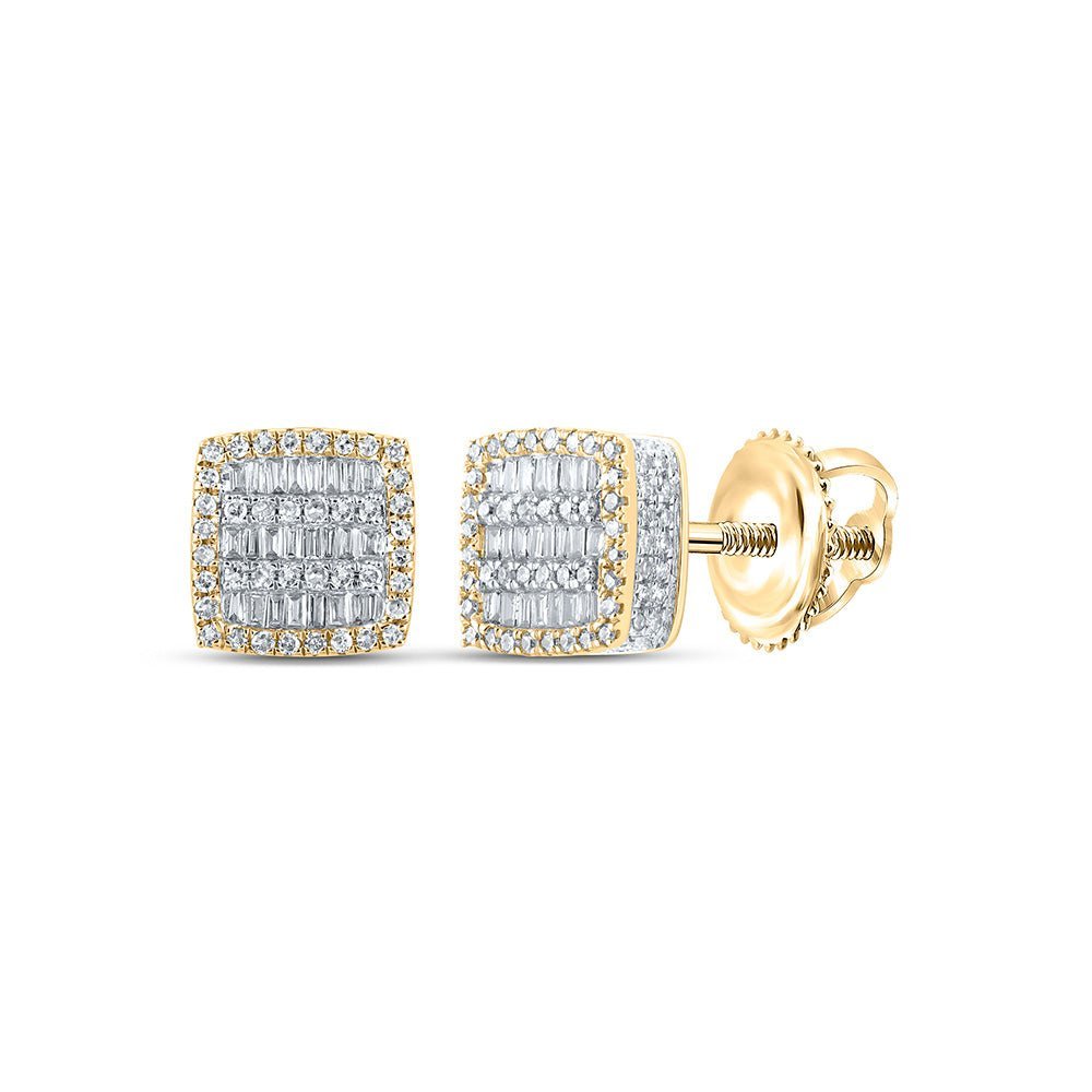 10kt Yellow Gold Baguette and Round Diamond Square Earrings for Men - 3/4 Cttw - Splendid Jewellery