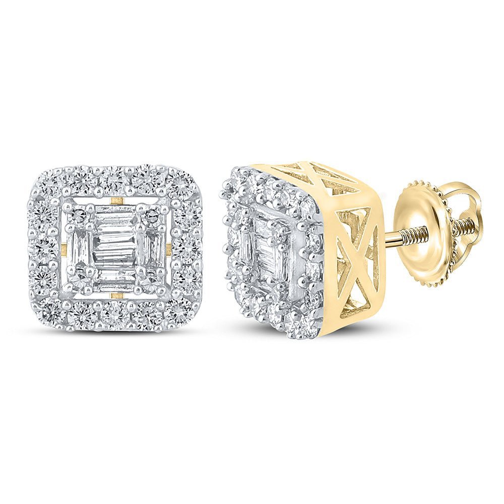 10kt Yellow Gold Baguette and Round Diamond Square Earrings for Men - 5/8 Cttw - Splendid Jewellery