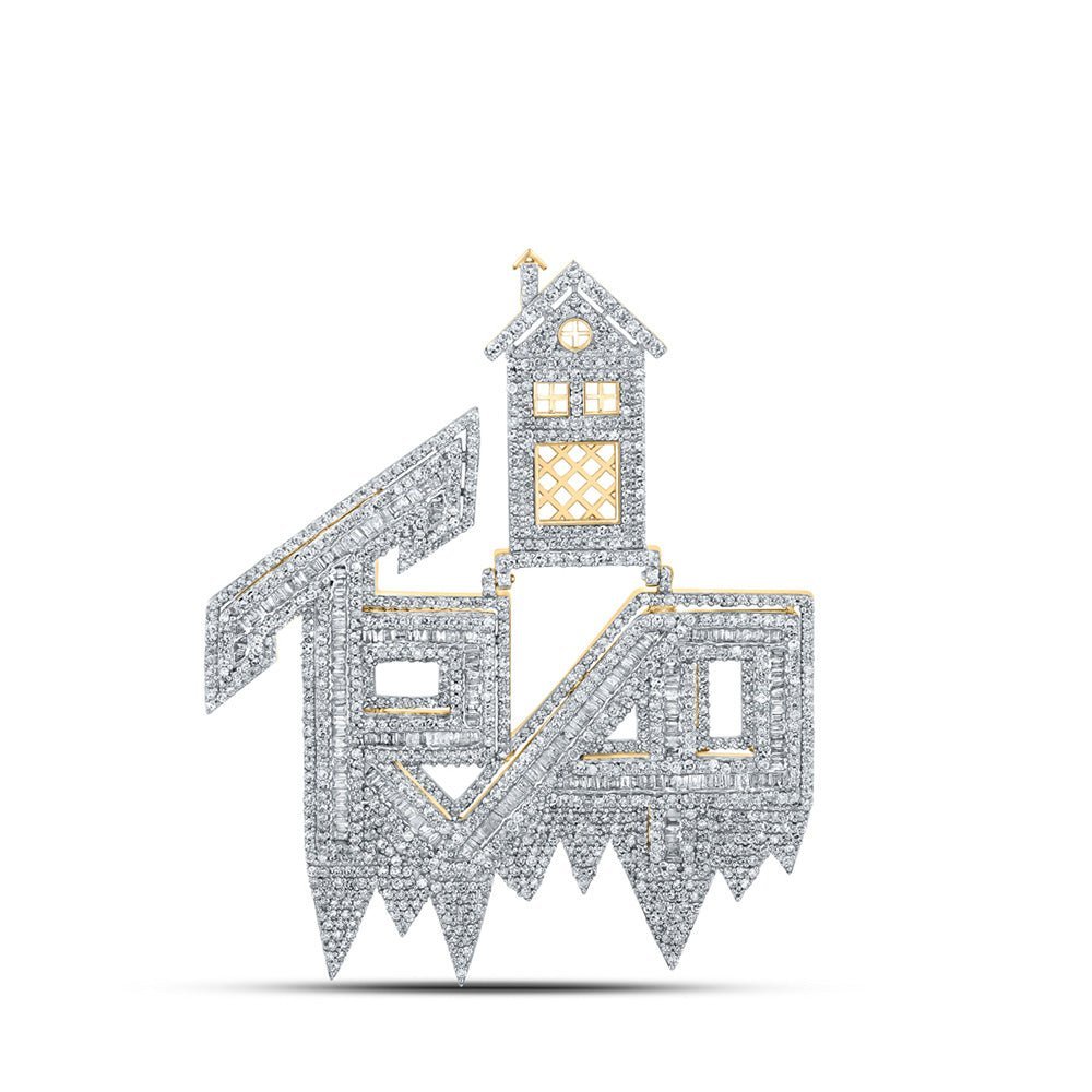 10kt Yellow Gold Baguette and Round Diamond Trap House Charm Pendant - 3 - 1/2 Cttw - Splendid Jewellery