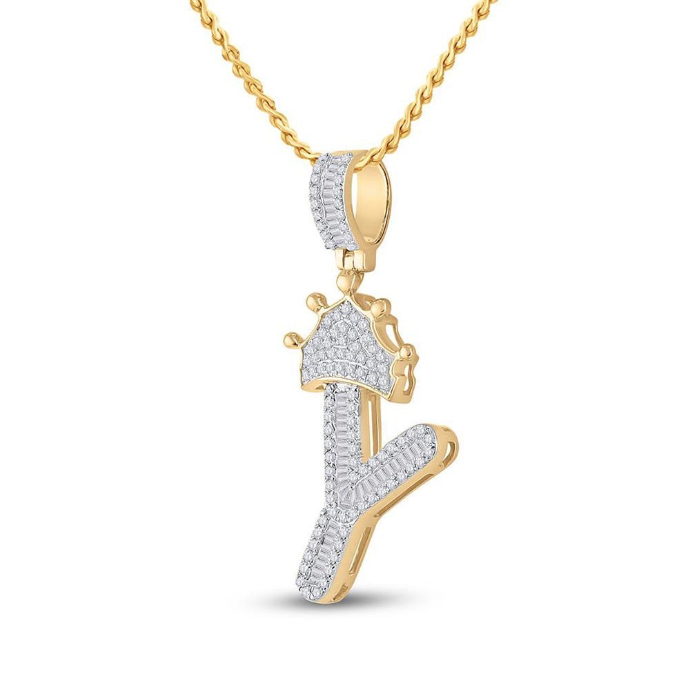 10kt Yellow Gold Baguette Diamond Crown Y Letter Pendant - 1/2 Cttw - Splendid Jewellery