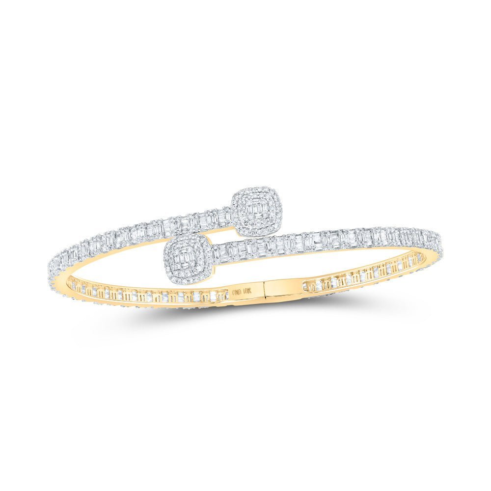 10kt Yellow Gold Baguette Diamond Cushion Square Cuff Bangle Bracelet - Dazzling Elegance - Splendid Jewellery