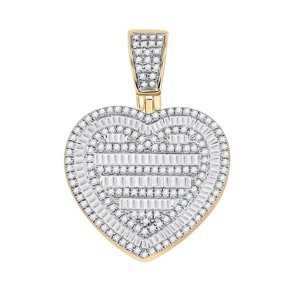 10kt Yellow Gold Baguette Diamond Heart Charm Pendant - 1 - 1/3 Cttw - Splendid Jewellery