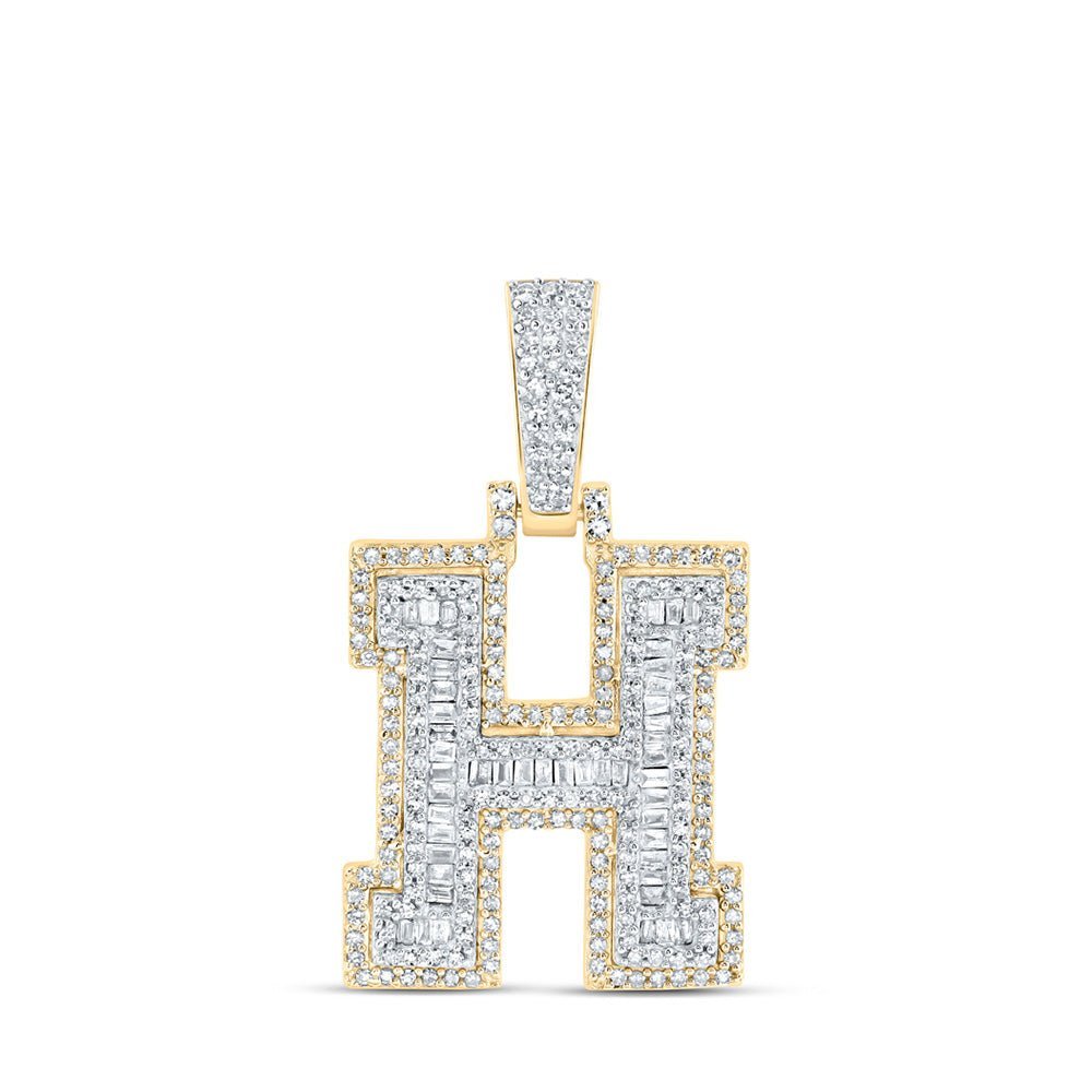 10kt Yellow Gold Baguette Diamond Initial Charm Pendant for Men - 5/8 Cttw - Splendid Jewellery