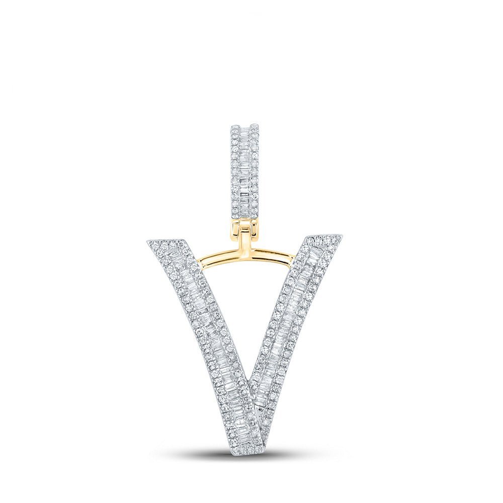 10kt Yellow Gold Baguette Diamond Initial V Letter Charm Pendant for Men - 3/4 Ct.t.w. - Splendid Jewellery