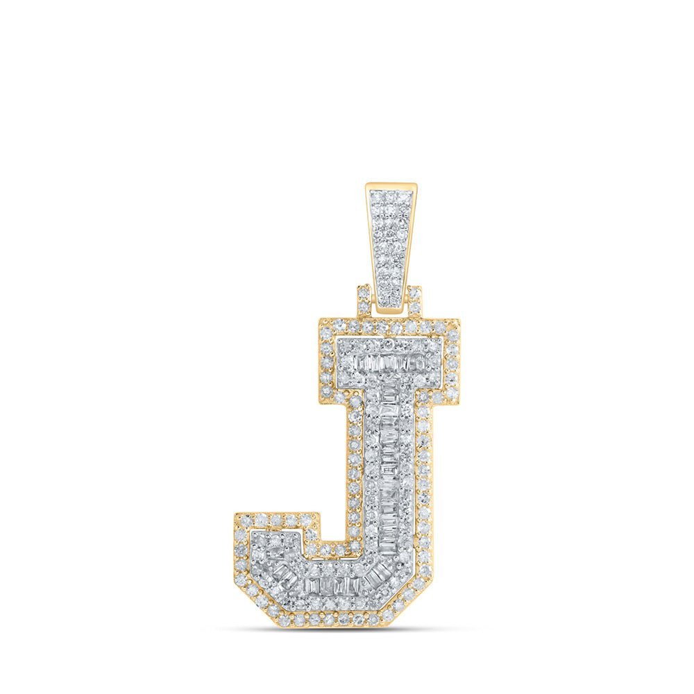 10kt Yellow Gold Baguette Diamond J Initial Pendant - 7/8 Cttw - Splendid Jewellery