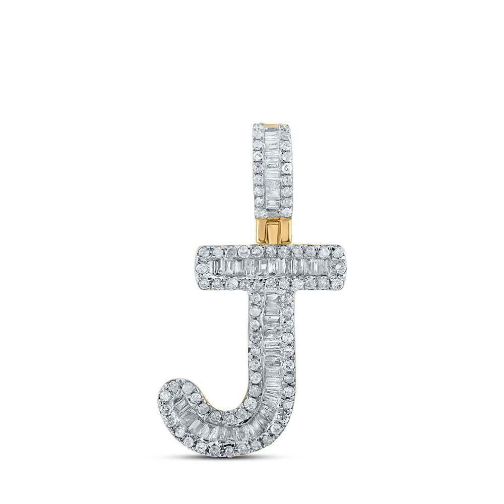 10kt Yellow Gold Baguette Diamond J Initial Pendant for Men - 3/8 Cttw - Splendid Jewellery