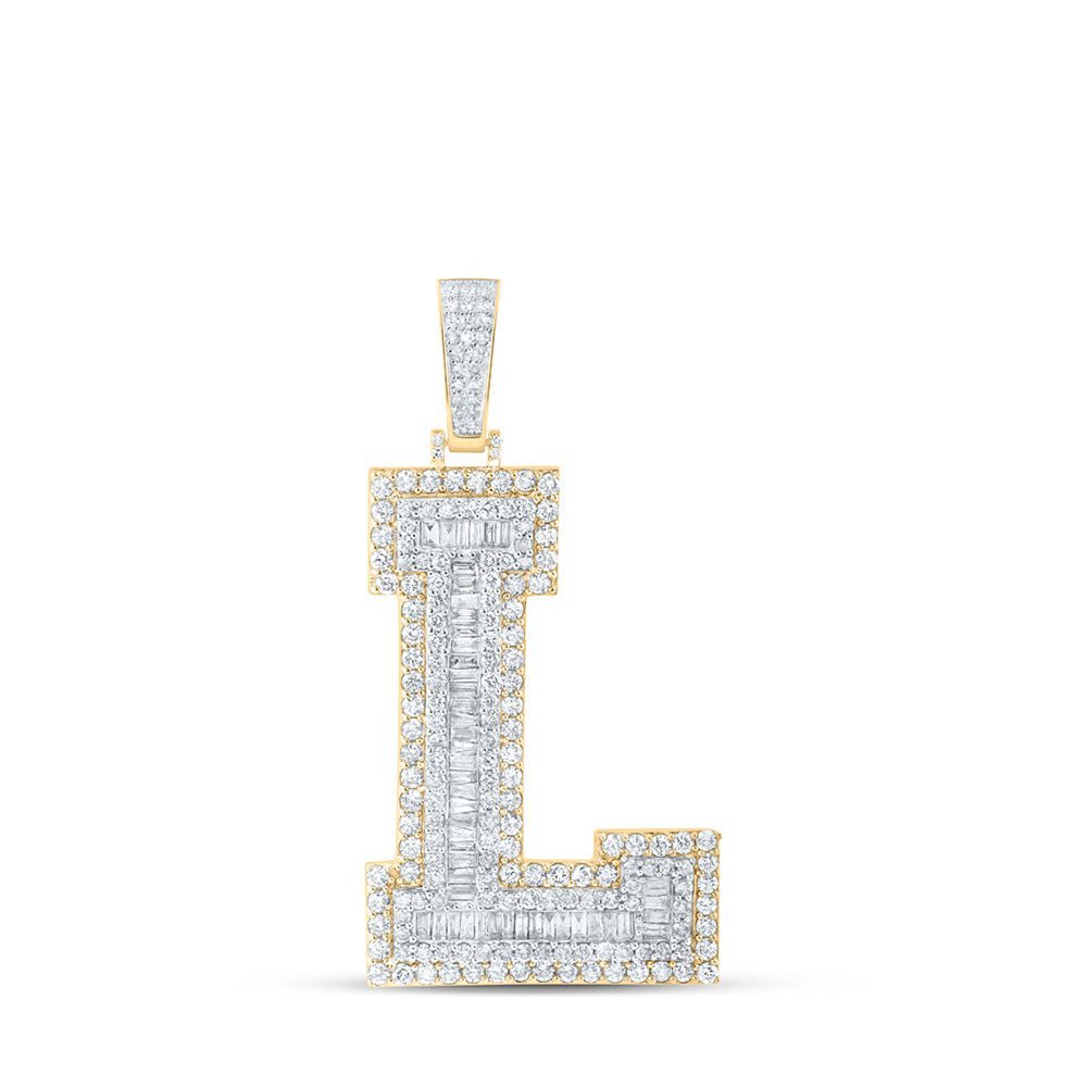 10kt Yellow Gold Baguette Diamond L Initial Charm Pendant - 4 - 1/3 Cttw - Splendid Jewellery
