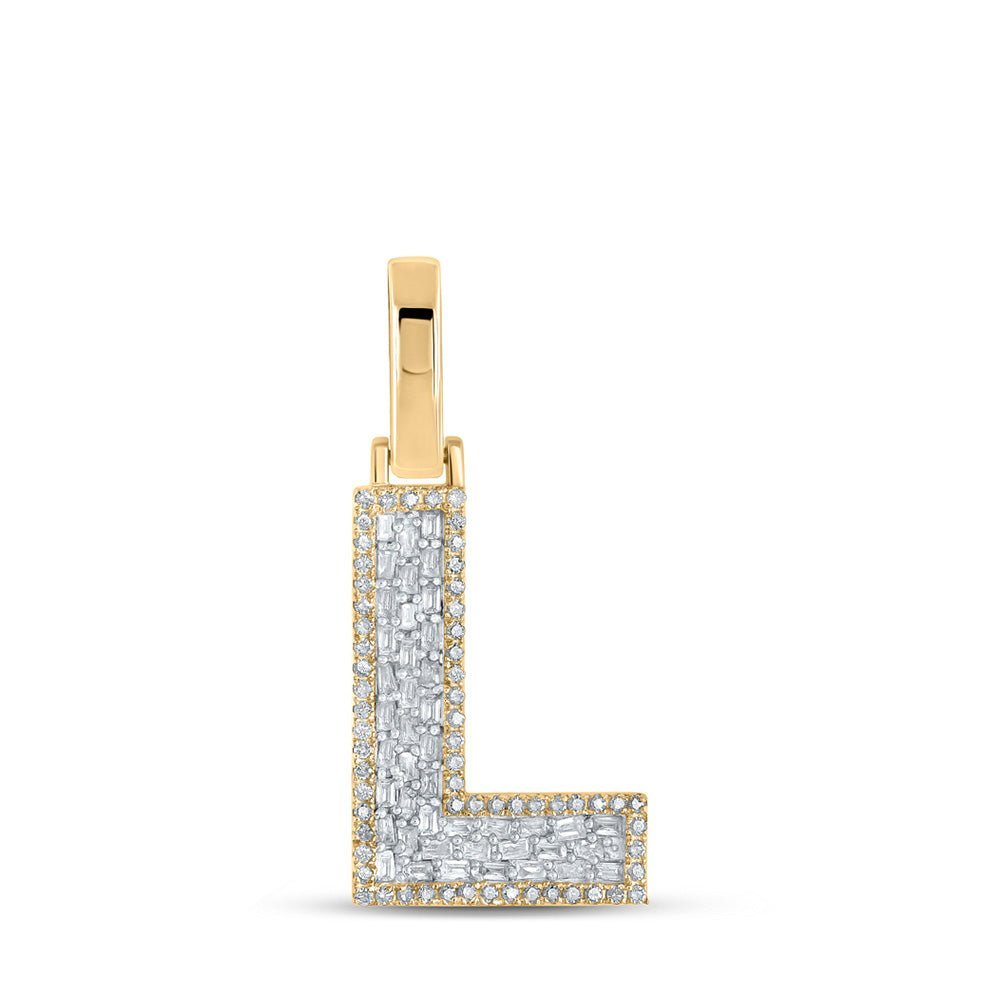 10kt Yellow Gold Baguette Diamond L Initial Pendant for Men - 1/3 Cttw - Splendid Jewellery