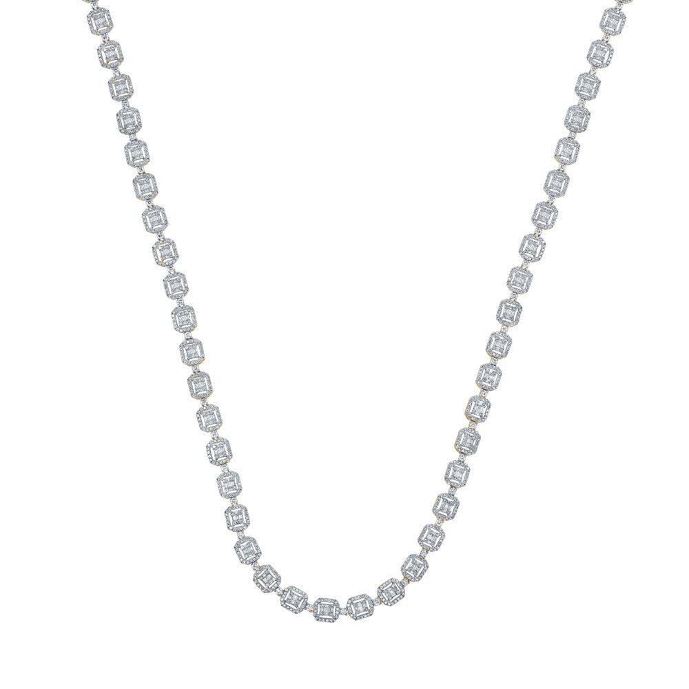 10kt Yellow Gold Baguette Diamond Square Link Chain Necklace - 9 Cttw - Splendid Jewellery