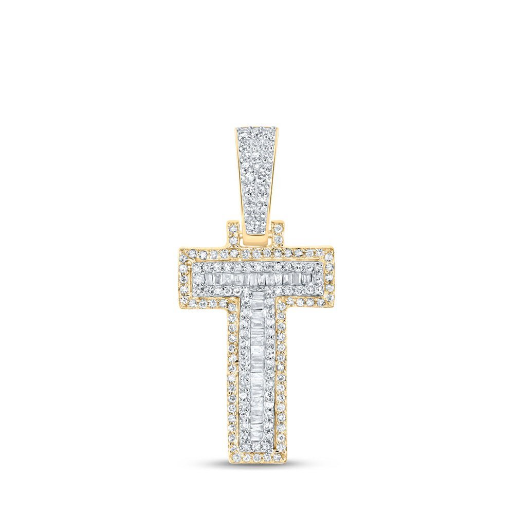 10kt Yellow Gold Baguette Diamond T Initial Charm Pendant for Men - 3/8 Cttw - Splendid Jewellery
