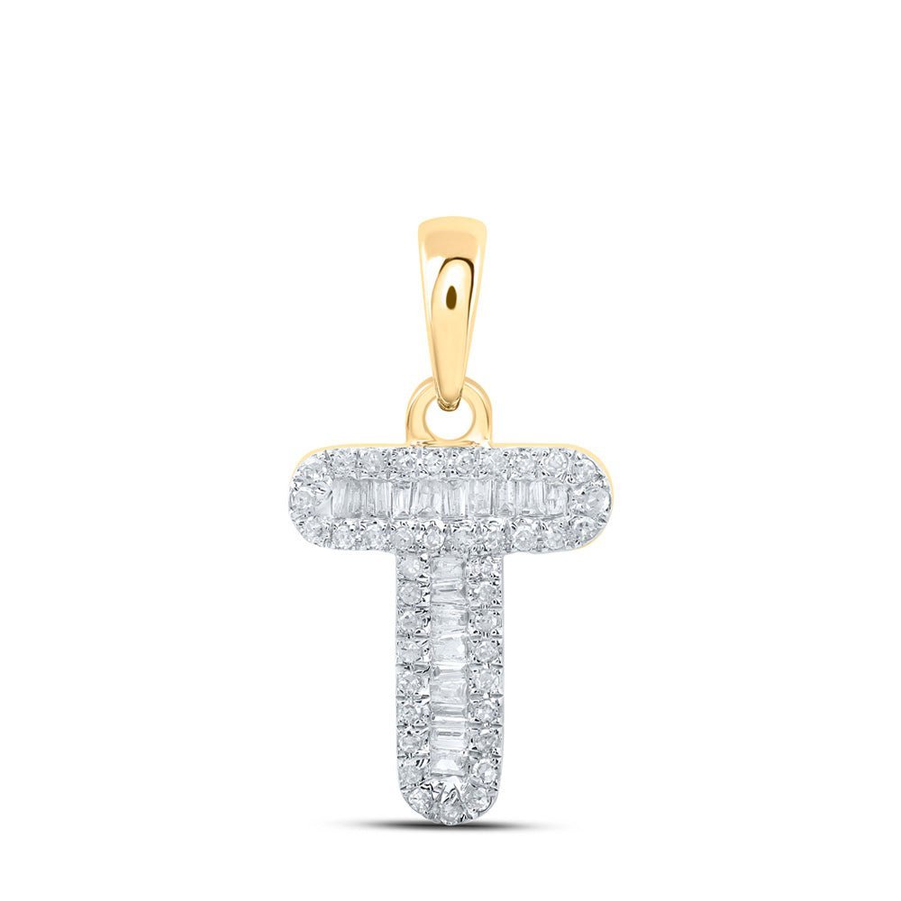 10kt Yellow Gold Baguette Diamond T Initial Pendant: A Dazzling Expression of Elegance - Splendid Jewellery