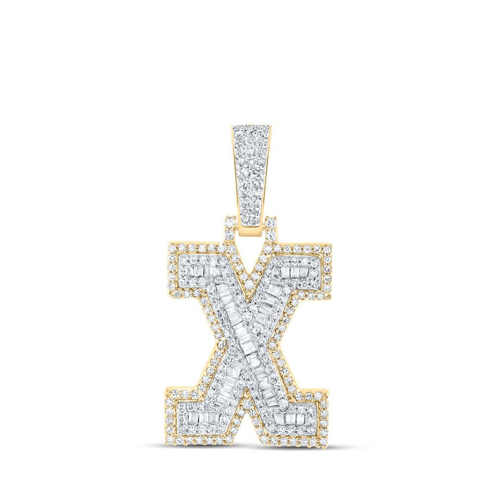10kt Yellow Gold Baguette Diamond X Initial Charm Pendant for Men - 5/8 Cttw - Splendid Jewellery