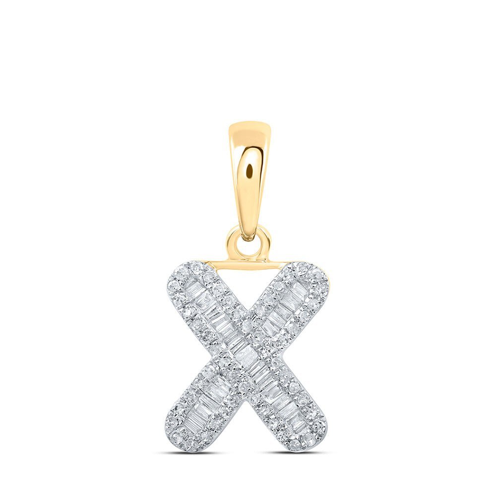 10kt Yellow Gold Baguette Diamond X Initial Pendant - Personalized Elegance at Its Finest - Splendid Jewellery