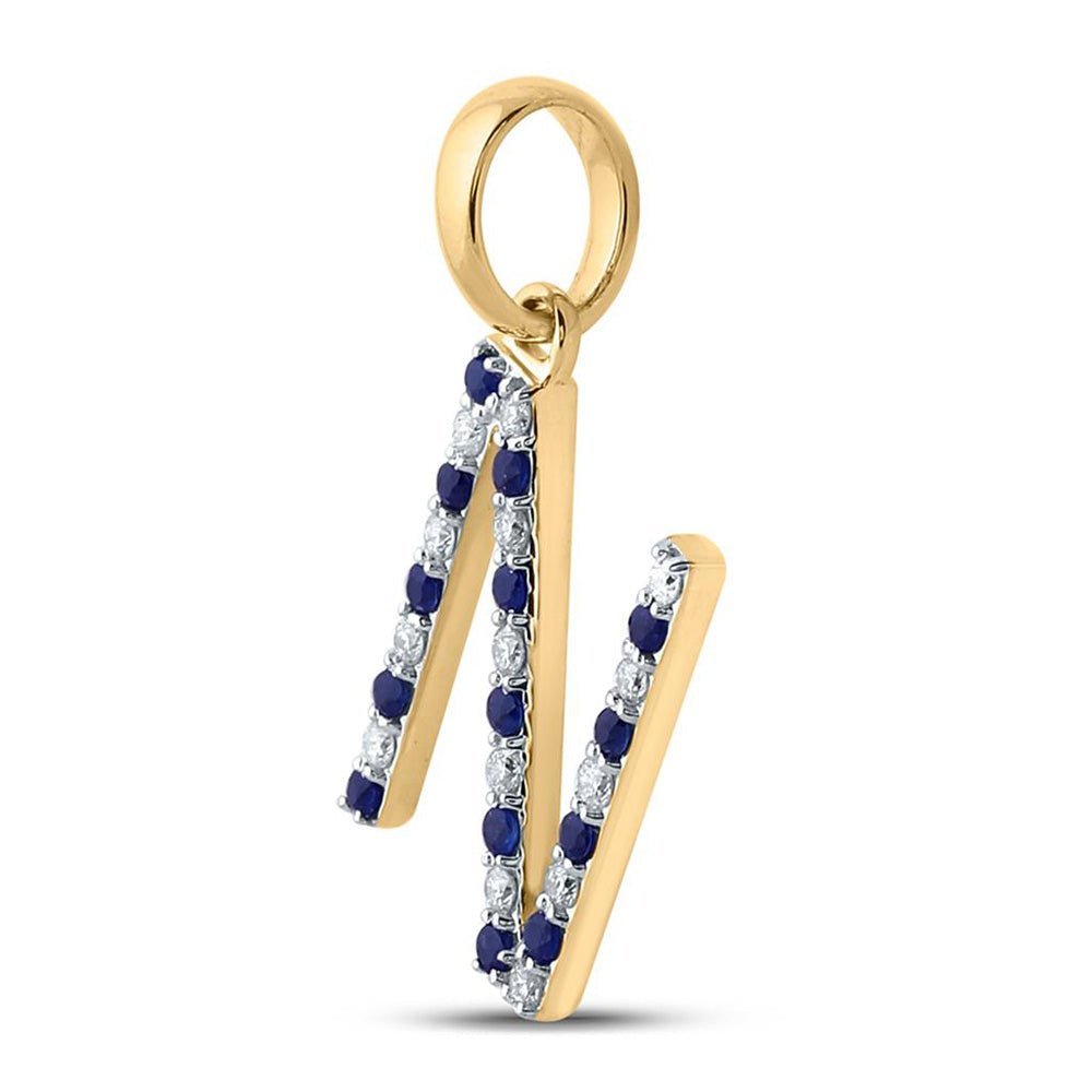 10kt Yellow Gold Blue Sapphire Initial Pendant with Diamond Accents | Splendid Jewellery - Splendid Jewellery