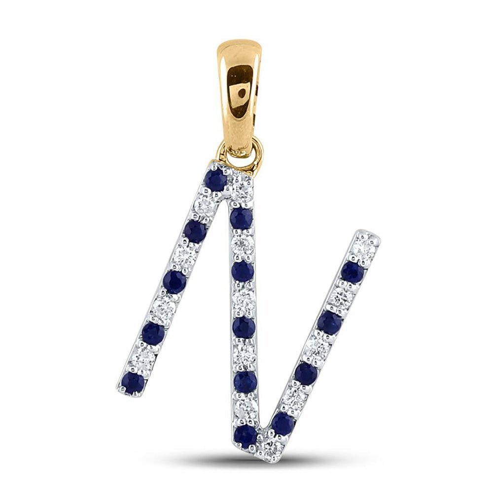 10kt Yellow Gold Blue Sapphire Initial Pendant with Diamond Accents | Splendid Jewellery - Splendid Jewellery
