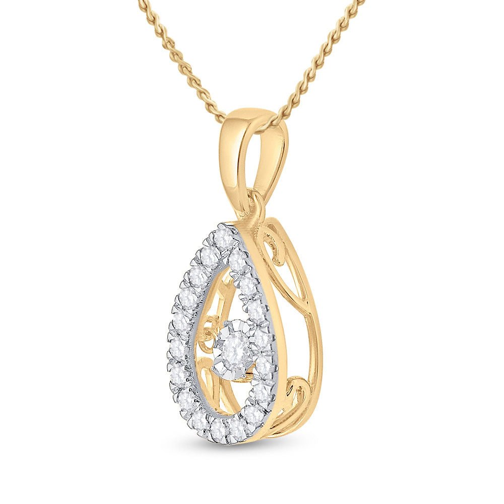 10kt Yellow Gold Dancing Diamond Teardrop Pendant - Splendid Jewellery