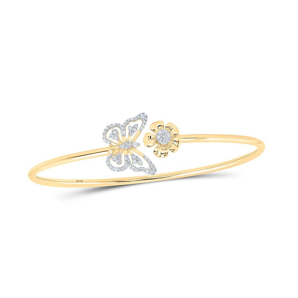 10kt Yellow Gold Delicate Diamond Butterfly Bangle Bracelet - 1/4 Cttw - Splendid Jewellery