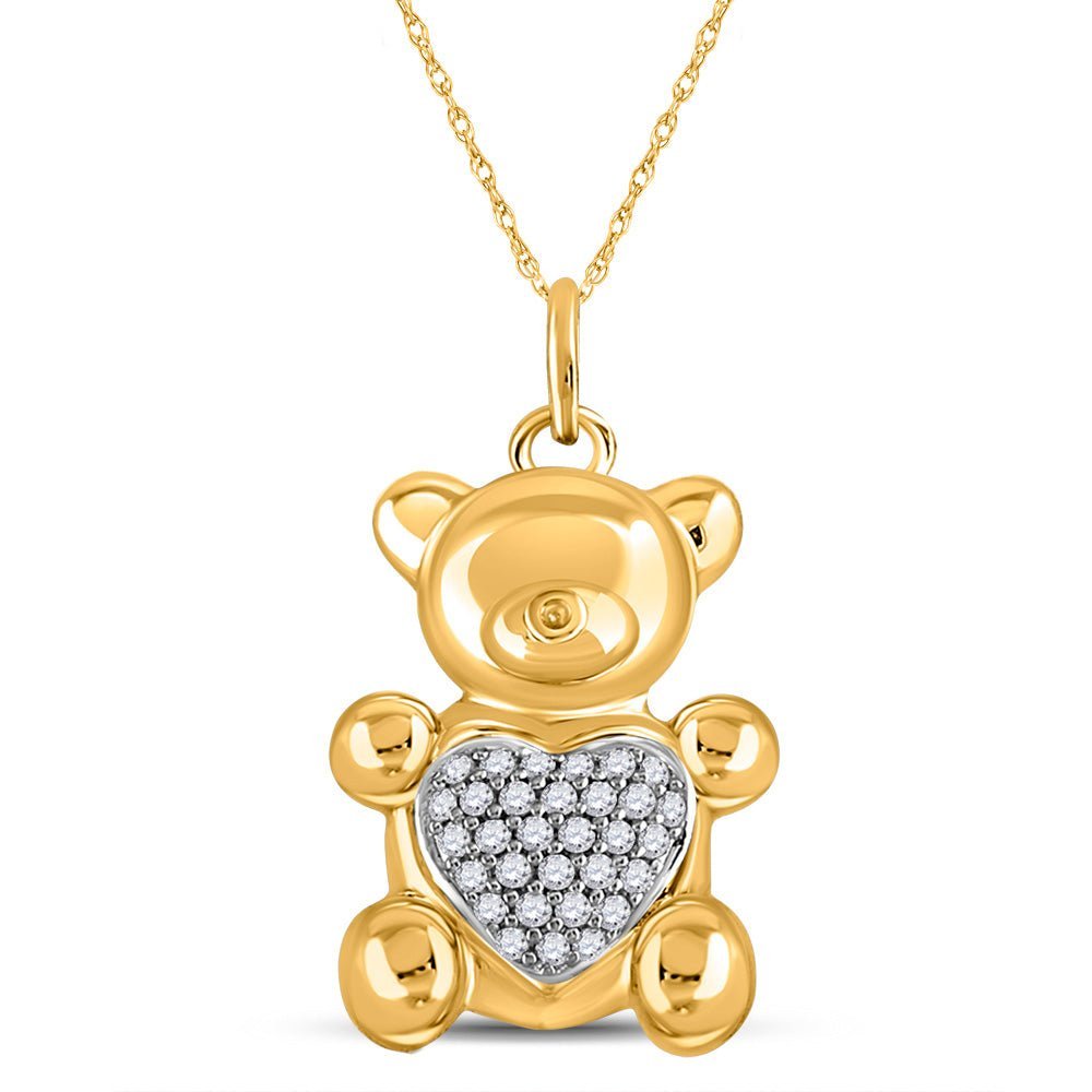 10kt Yellow Gold Diamond Bear Heart Pendant - A Symbol of Love and Strength - Splendid Jewellery