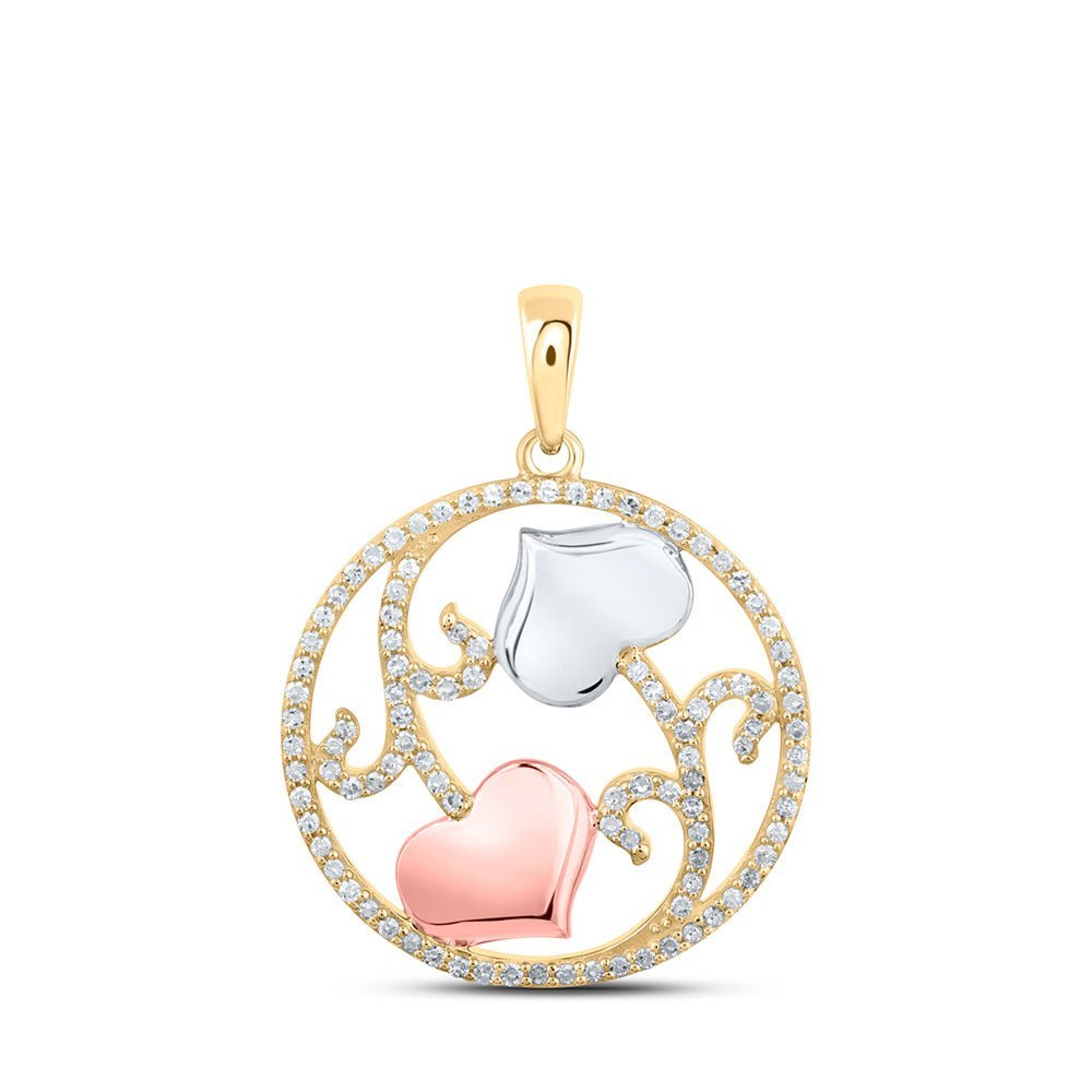 10kt Yellow Gold Diamond Heart & Love Symbol Pendant | Elegant Circle Flower Heart Necklace - Splendid Jewellery