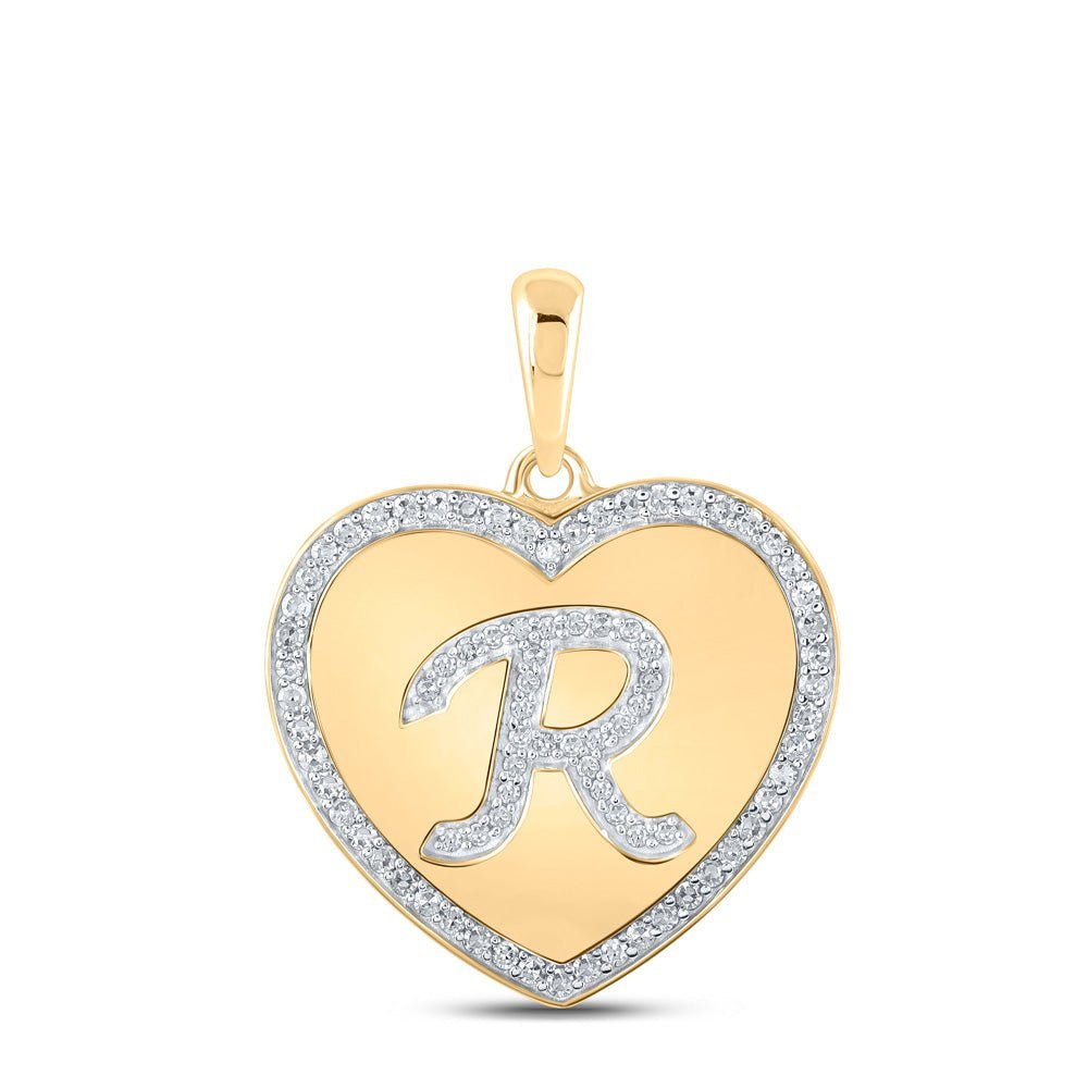 10kt Yellow Gold Diamond Heart R Letter Pendant: A Symbol of Love and Elegance - Splendid Jewellery