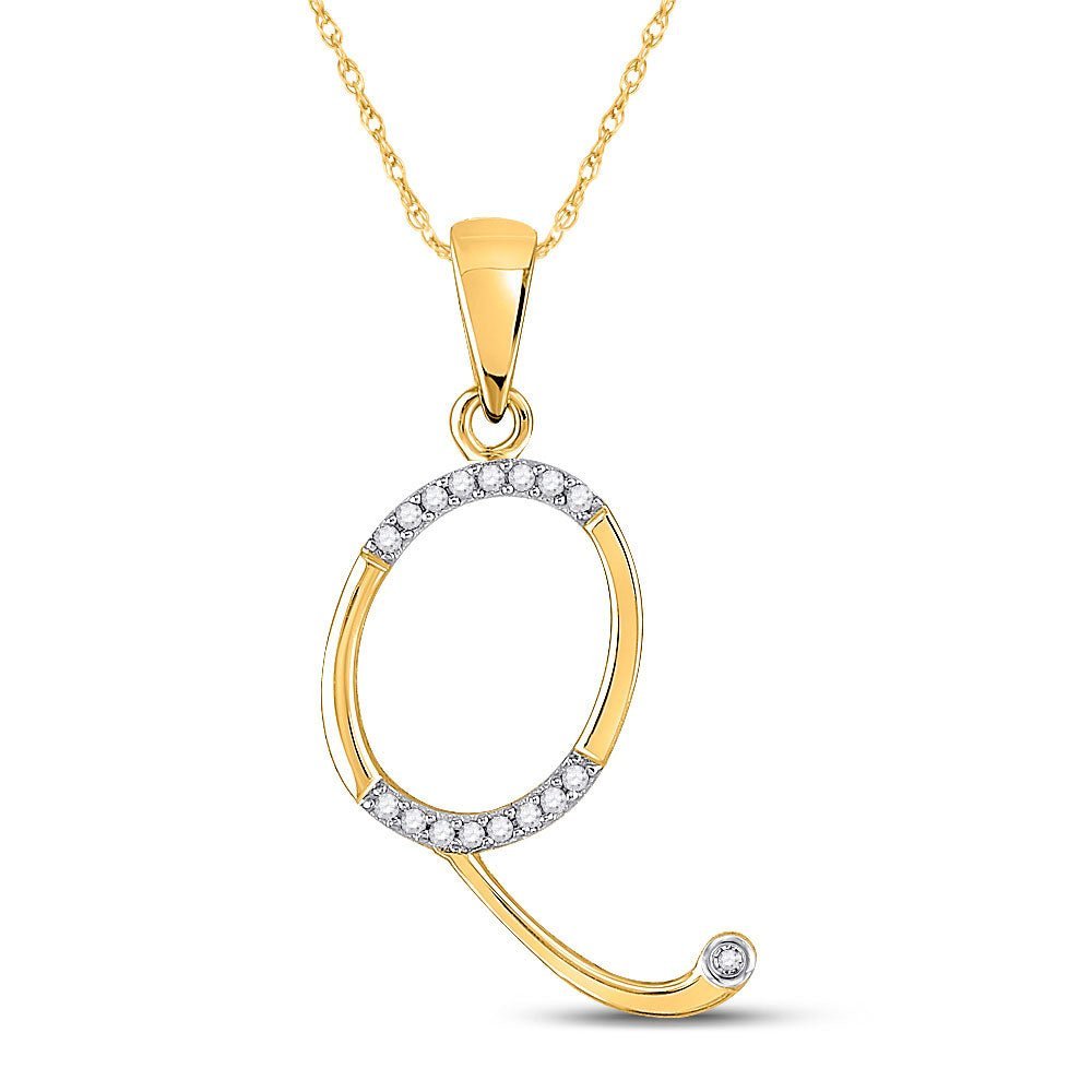 10kt Yellow Gold Diamond Initial Q Letter Pendant - A Personalized Sparkle of Elegance - Splendid Jewellery