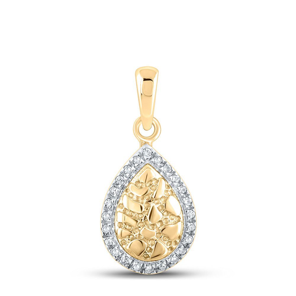 10kt Yellow Gold Diamond Nugget Teardrop Pendant - A Captivating Delight - Splendid Jewellery