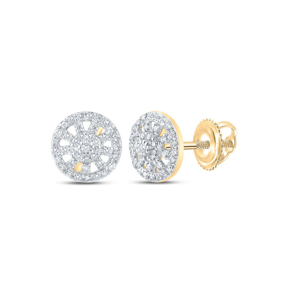 10kt Yellow Gold Diamond Wagon Wheel Cluster Earrings - A Mesmerizing Brilliance - Splendid Jewellery