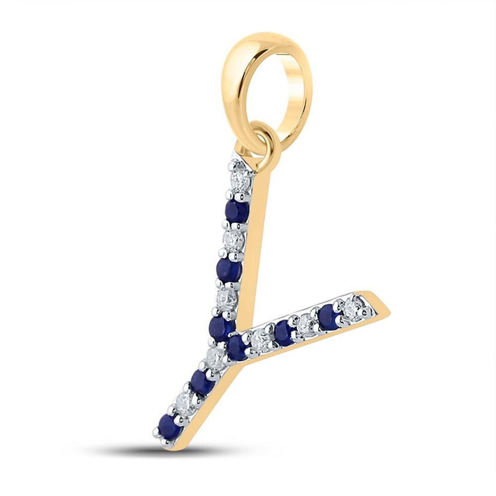 10kt Yellow Gold Gemstone Initial & Letter Pendant | Captivating Blue Sapphire and Diamond Y Pendant | Splendid Jewellery - Splendid Jewellery