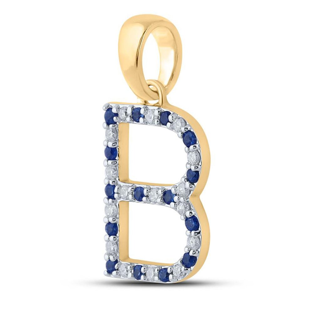 10kt Yellow Gold Gemstone Initial & Letter Pendant with Blue Sapphire and Diamond Accents - Splendid Jewellery
