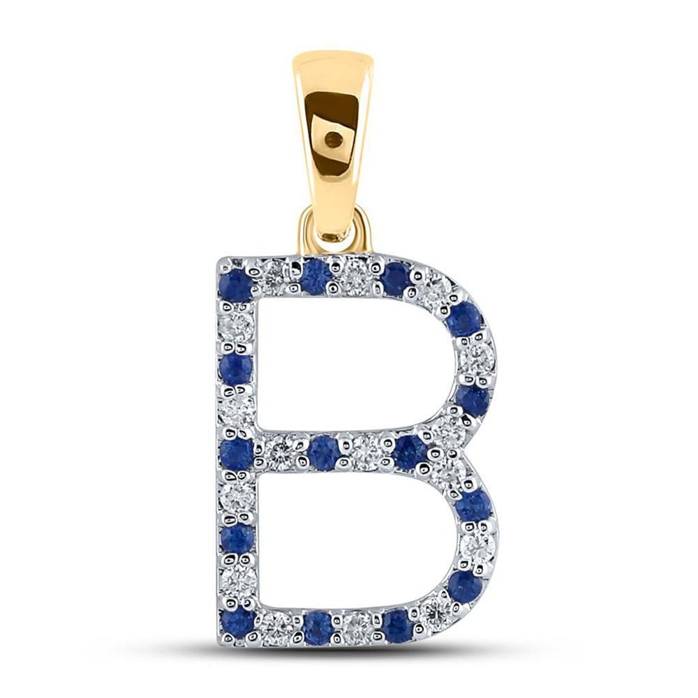 10kt Yellow Gold Gemstone Initial & Letter Pendant with Blue Sapphire and Diamond Accents - Splendid Jewellery