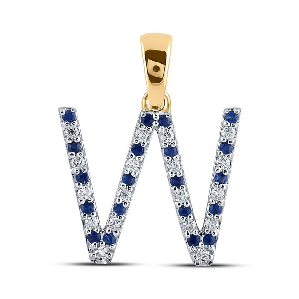 10kt Yellow Gold Gemstone Initial & Letter Pendant with Blue Sapphire and Diamond Accents - Splendid Jewellery