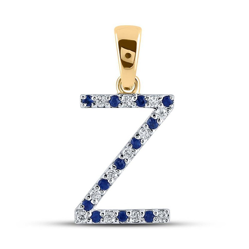 10kt Yellow Gold Gemstone Initial & Letter Pendant with Blue Sapphire and Diamond Z - Splendid Jewellery
