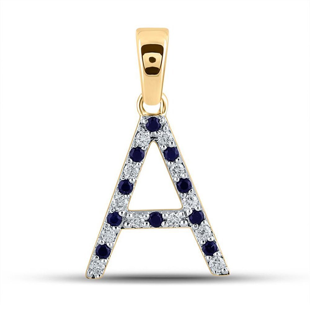 10kt Yellow Gold Gemstone Initial & Letter Pendant with Blue Sapphire and Diamonds - Personalized Elegance - Splendid Jewellery