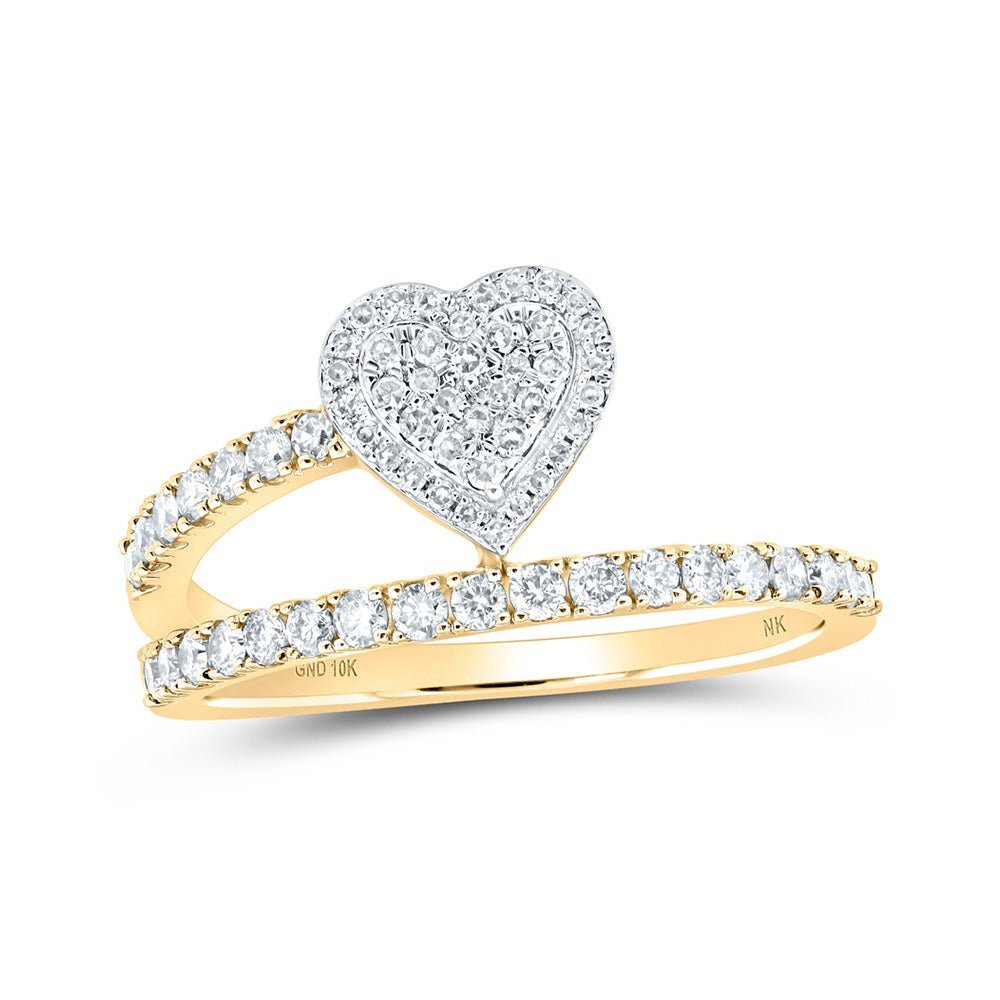 10kt Yellow Gold Heart - Shaped Diamond Band Ring - A Radiant Symbol of Love and Elegance - Splendid Jewellery