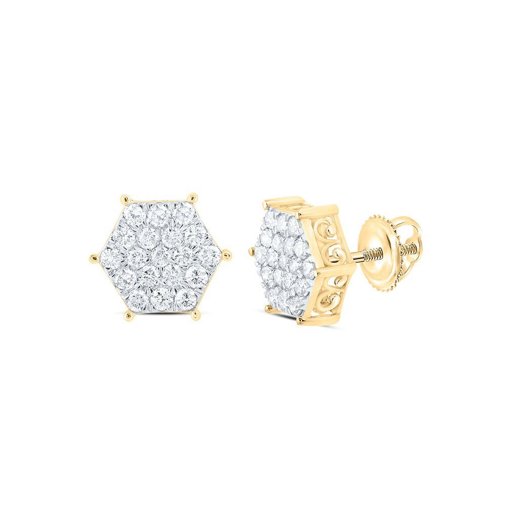 10kt Yellow Gold Hexagon Cluster Diamond Earrings - A Mesmerizing Statement Piece by Splendid Jewellery - Splendid Jewellery