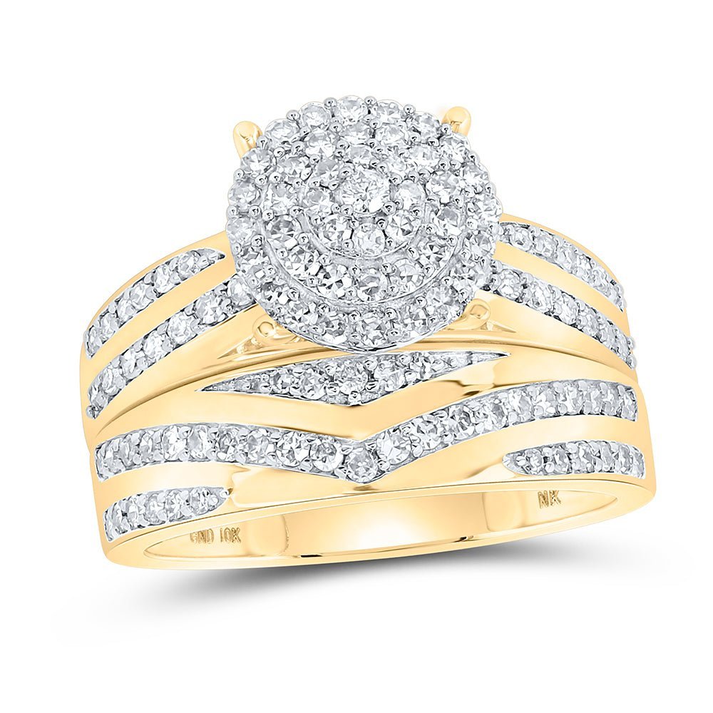 10kt Yellow Gold His Hers Round Diamond Cluster Matching Wedding Set 1 - 1/5 Cttw | Eternal Love Collection - Splendid Jewellery