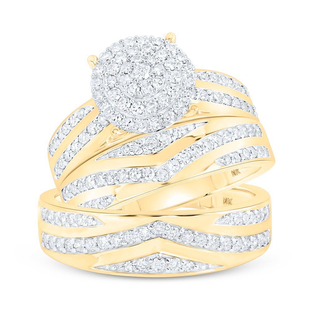 10kt Yellow Gold His Hers Round Diamond Cluster Matching Wedding Set 1 - 1/5 Cttw | Eternal Love Collection - Splendid Jewellery
