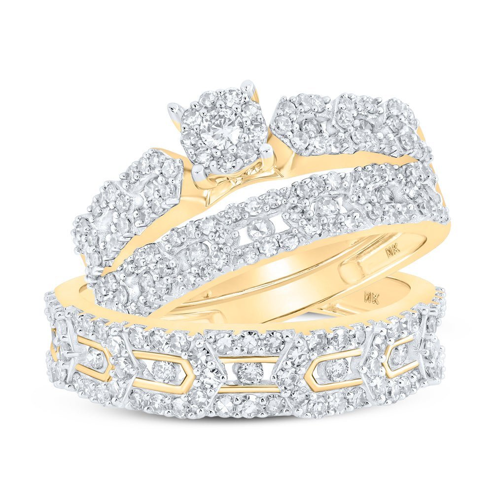 10kt Yellow Gold His Hers Round Diamond Cluster Matching Wedding Set 1 - 3/8 Cttw | Eternal Love Collection - Splendid Jewellery