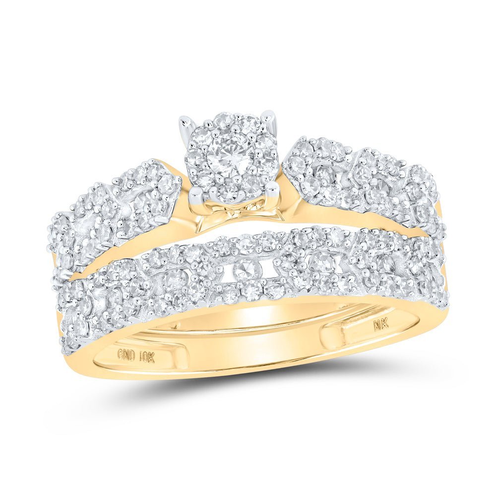 10kt Yellow Gold His Hers Round Diamond Cluster Matching Wedding Set 1 - 3/8 Cttw | Eternal Love Collection - Splendid Jewellery