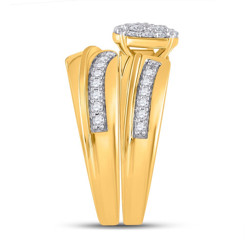 10kt Yellow Gold His Hers Round Diamond Cluster Matching Wedding Set 1 Cttw | Eternal Love Collection - Splendid Jewellery