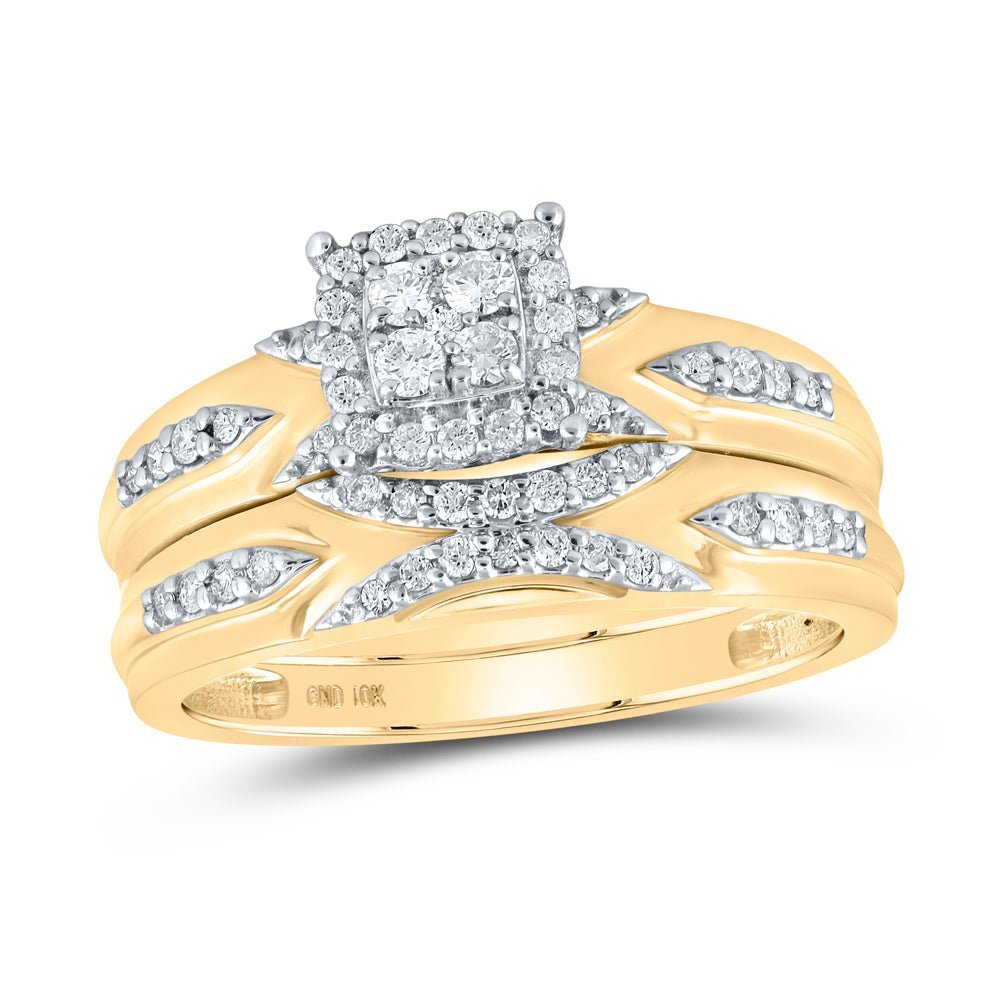 10kt Yellow Gold His Hers Round Diamond Cluster Wedding Set - A Radiant Union of Love - Splendid Jewellery
