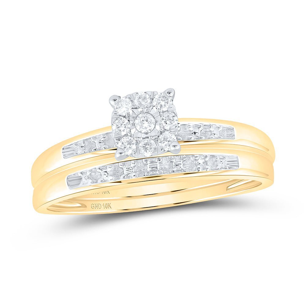 10kt Yellow Gold His Hers Round Diamond Cluster Wedding Set - A Timeless Union of Love - Splendid Jewellery