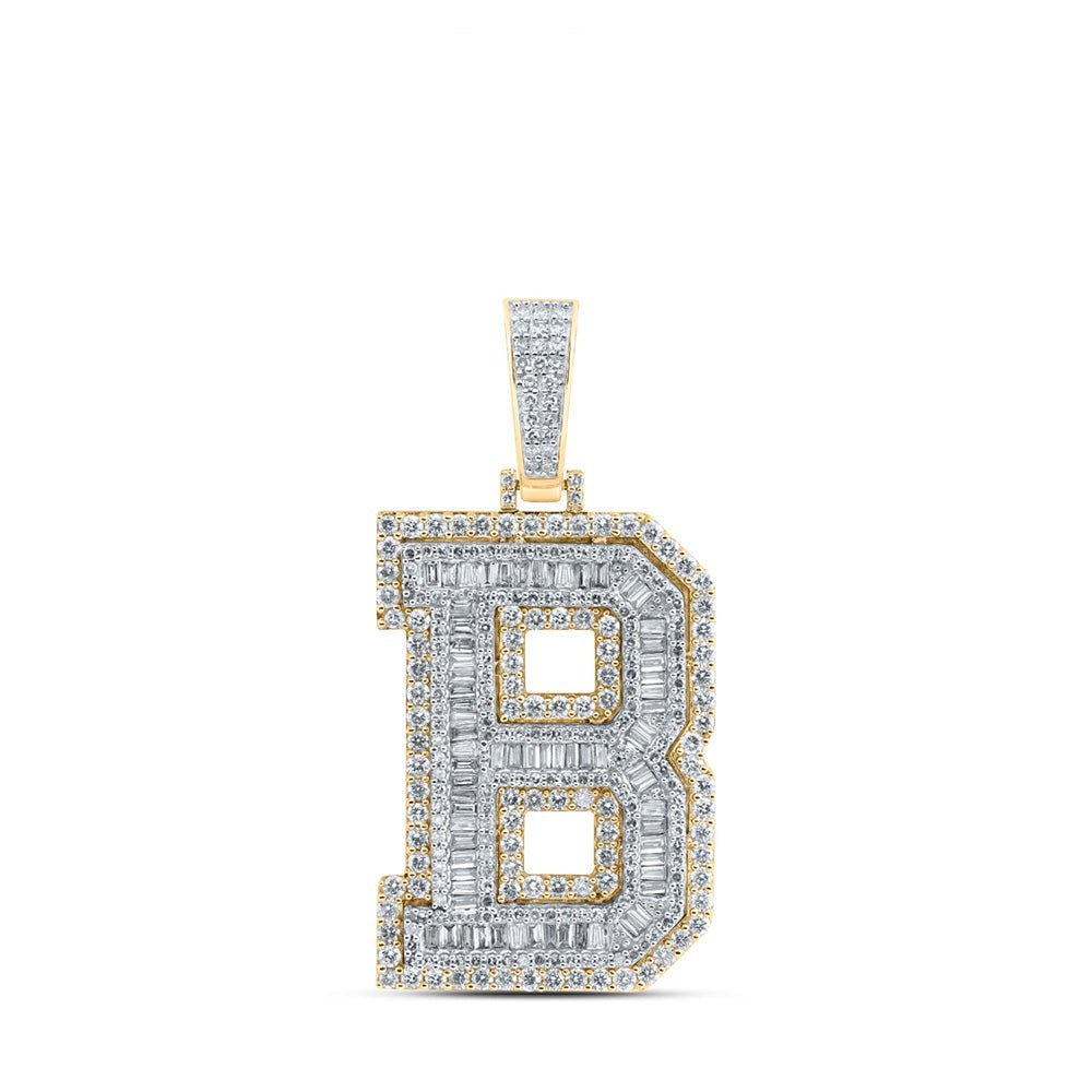 10kt Yellow Gold Men's Baguette Diamond B Initial Letter Charm Pendant - 3 - 1/3 Cttw - Splendid Jewellery