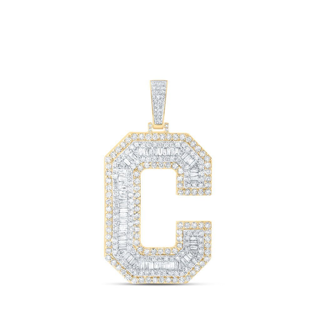 10kt Yellow Gold Men's Baguette Diamond C Initial Letter Charm Pendant - 5 - 1/2 Ct.t.w. - Splendid Jewellery